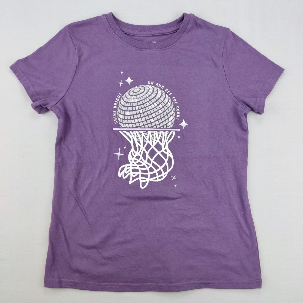 Xersion T-Shirt Girls XL 16 Purple Quick-Dri Disco Ball Basketball Graphic Tee